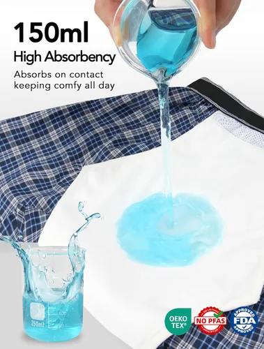 Vista 2 de TIICHOO Ropa interior para incontinencia para hombre, lavable para incontinencia urinaria, bóxer de absorción regular, ropa interior a prueba