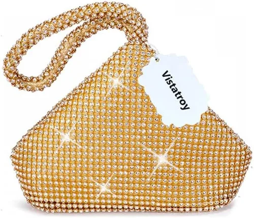 Vista 7 de Bolso de noche para mujer, con diamantes de imitación brillantes, triángulo, cadena de diseño, bolso de mano para fiesta, graduación, boda