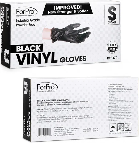 Vista 2 de ForPro Disposable Vinyl Gloves, 3.9 Mil, Powder & Latex-Free, Food Safe Negro