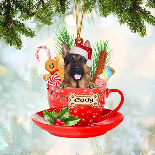 Vista 103 de NAZENTI Adorno personalizado de Alaskan Malamute en taza roja, adorno de Navidad personalizado para perros amantes de las mascotas, colgante