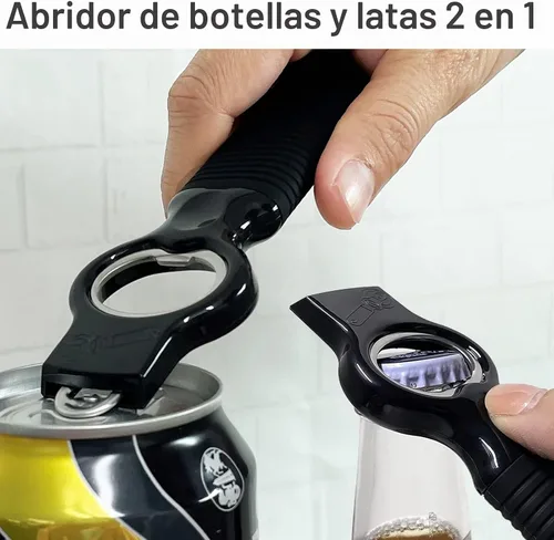 Vista 2 de Paquete de 2 abridores de latas de soda y abrebotellas de cerveza con mango de silicona de buen agarre, abridor de pestañas para uñas largas