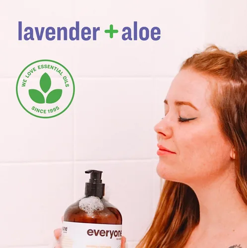 Vista 6 de Everyone Jabón 3 en 1, gel de baño, baño de burbujas, champú, 32 onzas (paquete de 1), lavanda y aloe, hecho con aceites esenciales para hombres