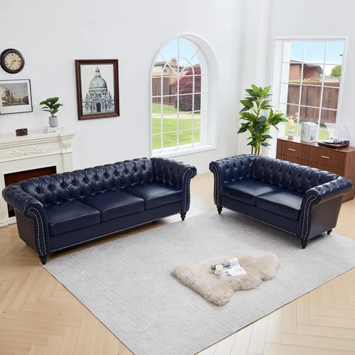 Vista 51 de QHITTY Juego de 2 piezas para sala de estar, Sofá Seccional Chesterfield Silla Contemporáneo Tapizado de Terciopelo Loveseat Juego de Sofás