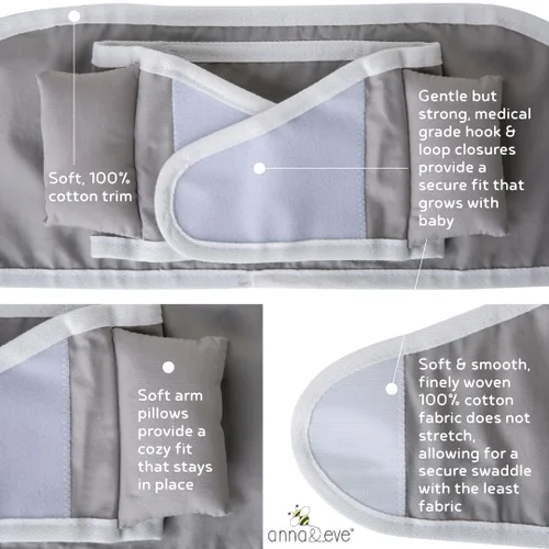 Vista 6 de Banda Anna & Eve para envolver brazos de bebé, S, Agua (Aqua) 100% Cotton, Comfortable and Secure, No Overheating, Original Arms Only, Adjustable
