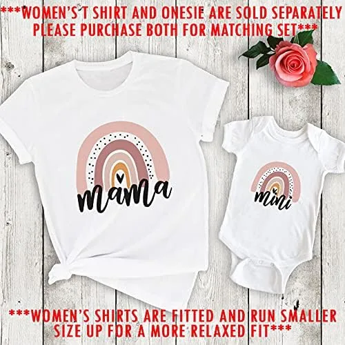 Vista 2 de Conjunto de mamá y bebé a juego con diseño de arco iris camiseta para mamá mini mono para la familia sesión de fotos para el día de la madre