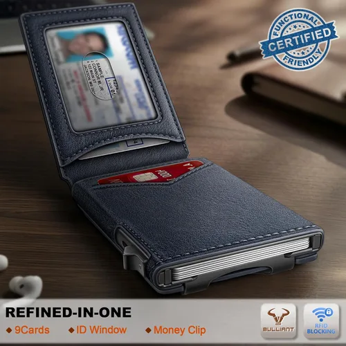 Vista 2 de Cartera BULLIANT para hombre, cartera con clip para billetes delgada para regalo para hombre, 9 tarjetas - Estuche de tarjeta de crédito de metal
