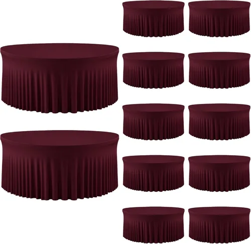 Vista 51 de Mantel redondo de 60 pulgadas en negro para mesas de 5 pies, funda de mesa ajustada de elastano con borde elástico y falda, lavable, sin arrugas