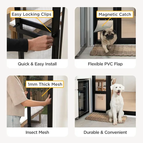 Vista 7 de Hakuna Pets V2 Panel de Inserción de Pantalla para Puerta de Mascotas de Patio, para Puertas Corredizas, Se Ajusta a la Vía de la Puerta con Altura