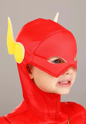 Vista 3 de Disfraz clásico de Flash para niños pequeños, disfraz de superhéroe de DC Comics, pecho muscular, máscara y fundas para botas