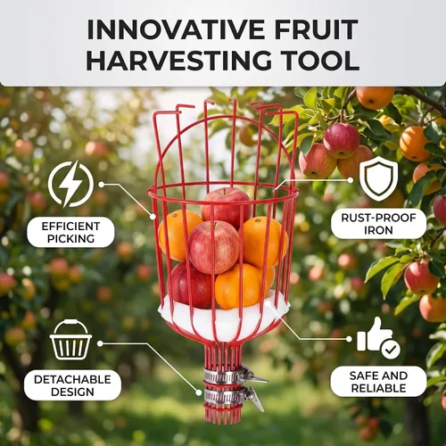 Vista 3 de Cesta recolectora de frutas, cesta cosechadora de frutas con cojín para evitar moretones, recogedor de frutas desmontable, accesorio para Rojo