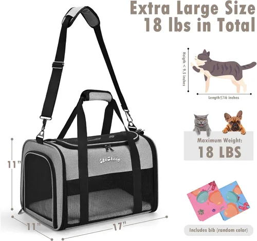 Vista 3 de Transportador de mascotas aprobado por aerolíneas para gatos y perros pequeños (hasta 18 libras) - Transportador de viaje de lados suaves