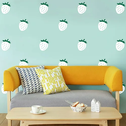 Vista 6 de Pegatinas de decoración de pared de fresa roja, decoración de habitación de niños, guardería, decoración de pelar y pegar para habitación de bebé