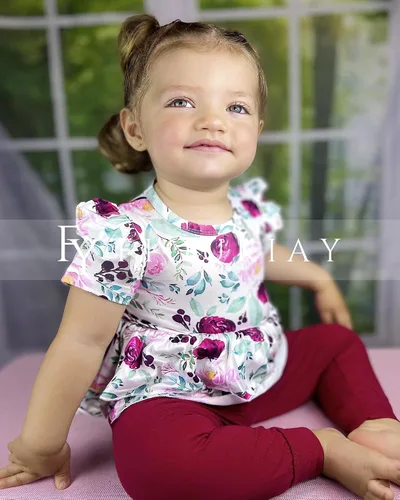 Vista 6 de fioukiay Conjunto de ropa para bebé recién nacida, pantalones florales con volantes
