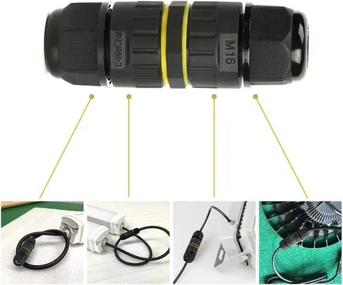 Vista 7 de Conector de cable eléctrico IP68 impermeable de 2 vías para exteriores, rango de cables M16 (0.138-0.394 in), adecuado para reparar y extender