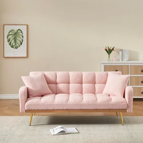 Vista 9 de Sofá biplaza convertible tipo futón reversible, sofá biplaza plegable, cama de invitados tapizada con forro polar tapizado, sofá cama convertible