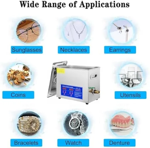 Vista 8 de Limpiador ultrasónico profesional de joyas de 30 litros con temporizador digital y calentador, limpiador de acero inoxidable para anteojos, relojes