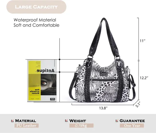Vista 43 de Angel Barcelo - Bolsa de hombro amplia para mujer, diseño Hobo, cuero lavado