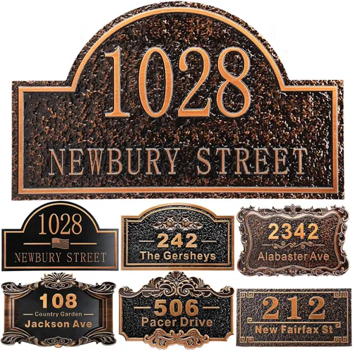 Vista 24 de Placa personalizada de dirección de casa de 12 pulgadas, números fundidos para exteriores, placa de señal de dirección personalizada con nombre