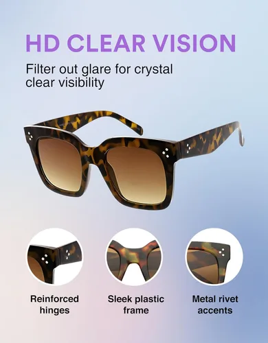 Vista 65 de zeroUV - Gafas de sol cuadradas retro de moda de gran tamaño para mujer estilo vintage 1.969 pulgadas