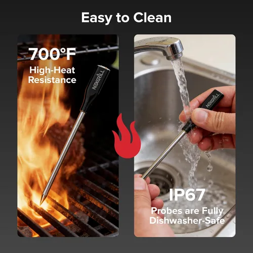 Vista 4 de Nexgrill Smart Wireless Meat Thermometer, Bluetooth, Dual Sensor Probe Meat & Ambient, Digital Display Base, iOS/Android App Control, USB-C