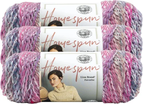 Vista 34 de Lion Brand Yarn Hilo Homespun, Hilo Suave y Voluminoso para Tejer, Ganchillo y Manualidades, 1 paquete, Beachside Stripes