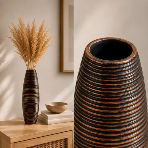 Vista 7 de Leewadee - Florero de piso marrón para hierba de pampas, florero grande para decoración del hogar, 13 pulgadas, resina Deco Vase for sideboard &