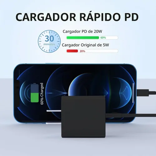 Vista 2 de Cargador para iPhone de carga rápida, paquete de 2 bloques de cargador de pared USB C de 20 W con cable 2 Pack MFi Certified 6FT Type C to