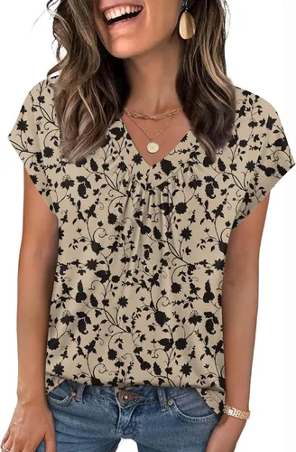 Vista 8 de Zeagoo Camisetas de manga corta con cuello en V para mujer, ropa de negocios, ropa de trabajo, ropa de moda