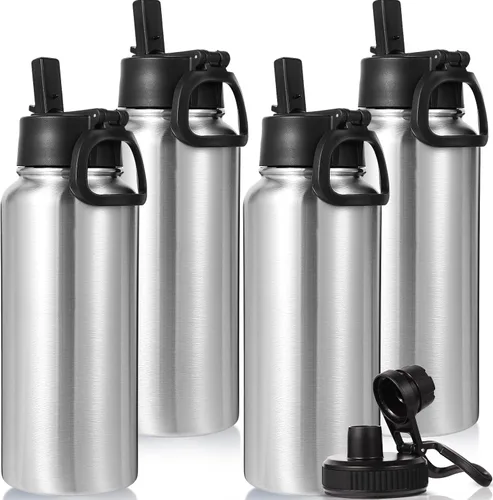 Vista 43 de Neihepal Botella de agua aislada de 32 onzas con 2 tapas (tapa con pajilla y boquilla), botellas de agua de doble pared de acero inoxidable 18/8