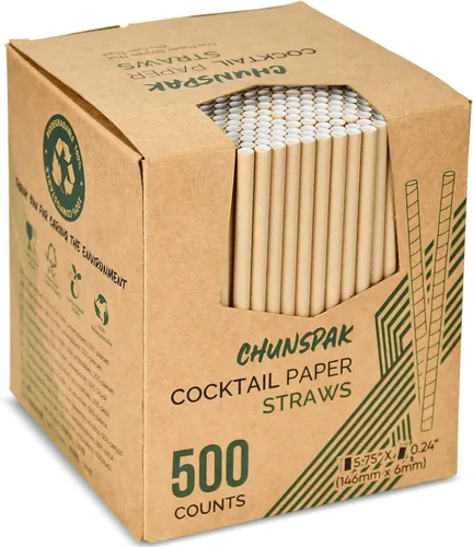 Vista 10 de 14,6 cm x 0,79 cm Pajitas de papel desechables de bambú verde para bebidas cortas, cócteles mezclados, margaritas, licuados y batidos - Sin embalar