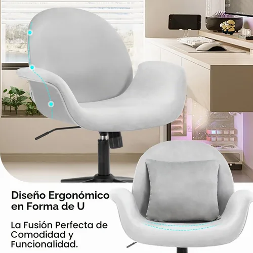 Vista 4 de Silla de escritorio de terciopelo, moderna silla de oficina en casa con altura ajustable giratoria para computadora ejecutiva con almohada, sillón