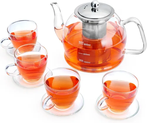 Vista 8 de Tetera de vidrio, tetera de 33 onzas / 33.8 fl oz con infusor extraíble, tetera transparente para té de hojas sueltas y té floreciente, hervidor