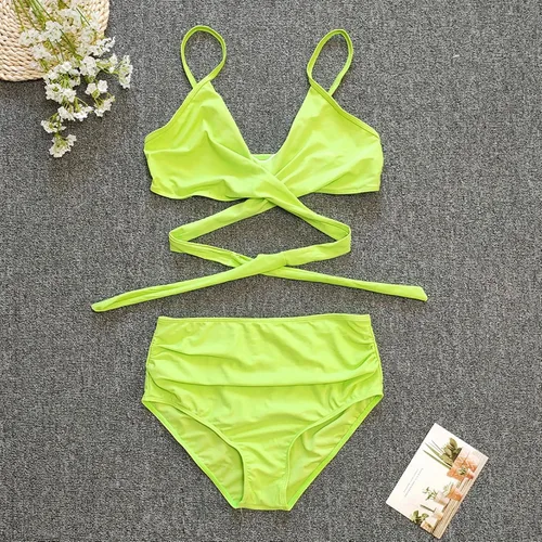 Vista 4 de JUNGE Conjunto de bikini para mujer de cintura alta de 2 piezas, traje de baño envolvente de dos piezas, traje de baño push up, ropa de playa 2023