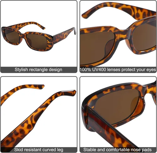 Vista 3 de URATOT Gafas de sol rectangulares pequeñas para mujer estilo retro estilo vintage con marco ancho con bolsa de almacenamiento