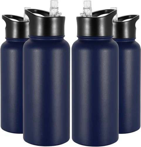 Vista 44 de Botella de agua aislada de 64 onzas con tapas de pajita y boquilla, jarra de agua de acero inoxidable de medio galón con mango de paracord, vacío