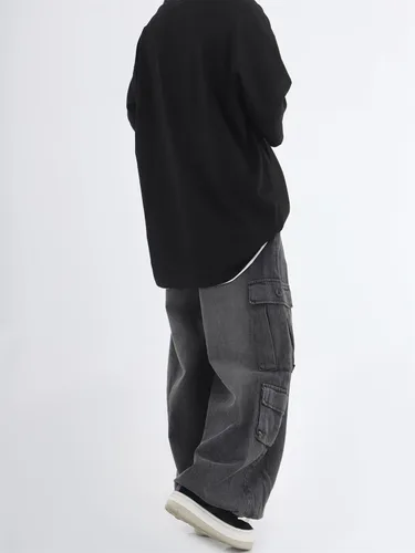 Vista 6 de Grunge Pantalones holgados Y2K Emo Alt Cargo Pant Fairycore Demin Cloting Estético Jogger Pantalones deportivos Hiphop Tripp Streetwear