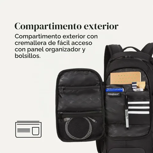 Vista 3 de SwissGear 3598 - Mochila estrecha de día, negro (Black Ballistic)