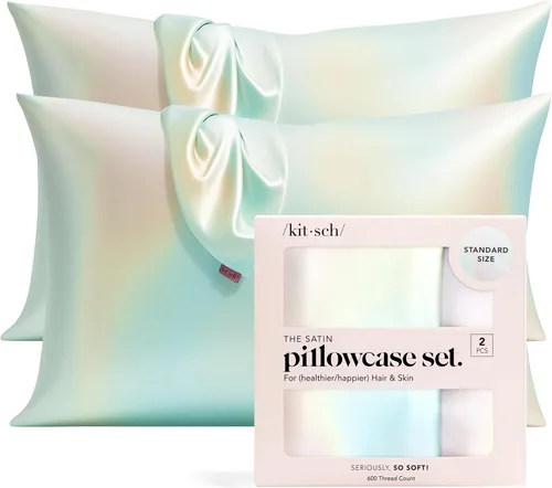 Vista 25 de Kitsch Funda de almohada de satén con cremallera, tamaño estándar, Aura