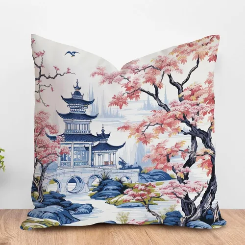 Vista 43 de ArogGeld Funda de almohada blanca con flores chinoiserie, funda de almohada para sofá, diseño floral verde y blanco, funda de almohada de lino A-12
