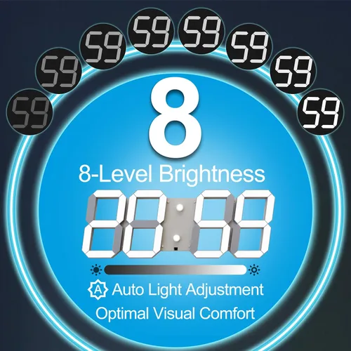 Vista 3 de CHKOSDA Reloj de pared digital LED 3D de 17 pulgadas con control remoto 164ft Visibility, Adjustable Brightness, Timer, 12/24 Hr Time, Date &