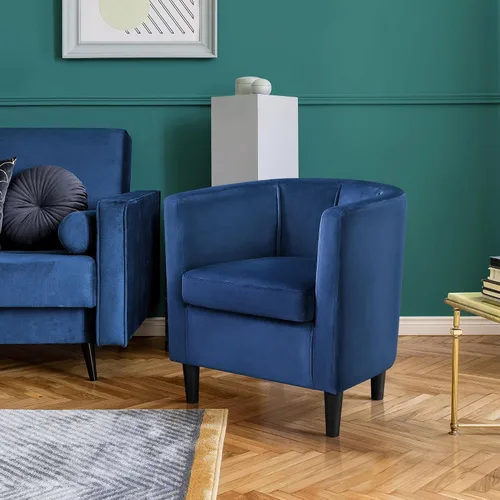 Vista 4 de Topeakmart Silla de club de terciopelo, elegante silla decorativa tapizada para sala de estar, recepción, dormitorio, color azul