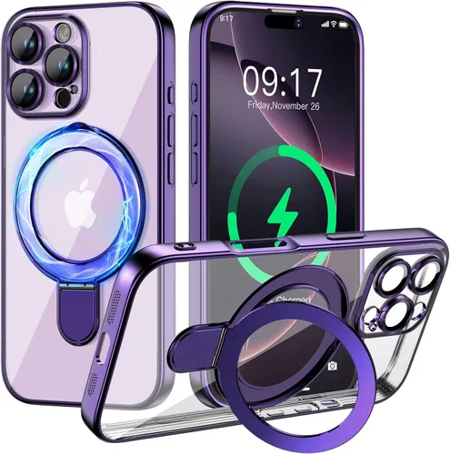Vista 13 de Funda magnética para iPhone 14 Pro con soporte invisible [compatible con MagSafe] [protector completo de lente de cámara]
