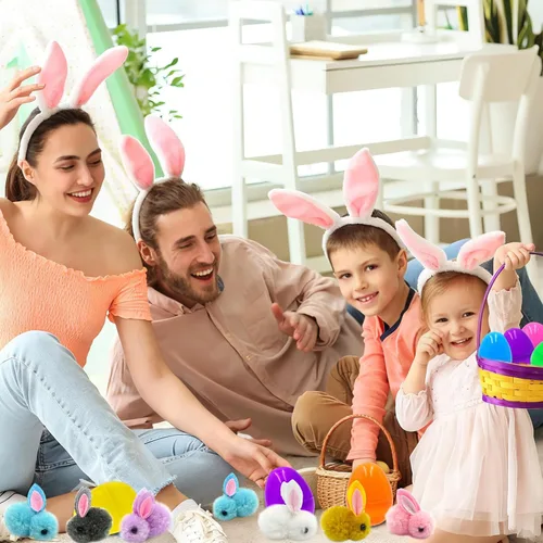 Vista 6 de Paquete de 24 juguetes de peluche rellenos de huevos de Pascua, coloridos rellenos de huevos de Pascua a granel para niños, adolescentes, niños