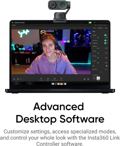 Vista 8 de Insta360 Link 2 - Cámara web PTZ 4K para PC/Mac, sensor de 1/2 pulgada, seguimiento AI, HDR, micrófono con cancelación de ruido AI, control