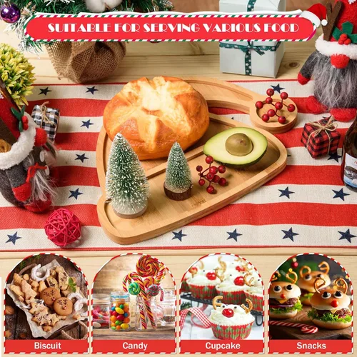 Vista 4 de AWIZOM Bandeja de madera para servir con sombrero de Navidad, plato de bambú con forma de sombrero de Papá Noel, tablero de madera para aperitivos