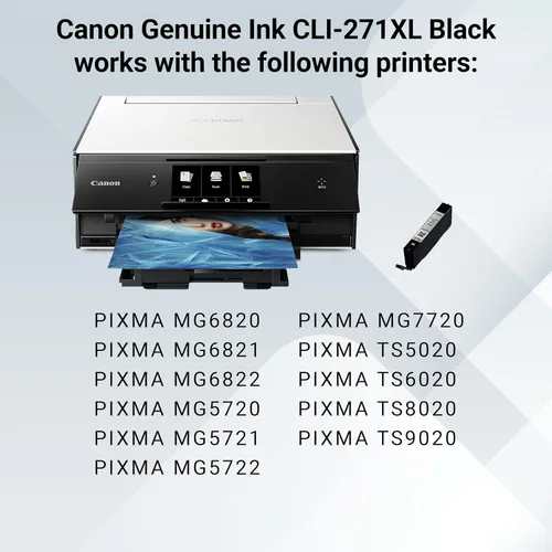 Vista 6 de Canon CLI-271XL Depósito de tinta negra genuino, compatible con impresoras MG6820, MG6821, MG6822, MG5720, MG5721, MG5722, MG7720, TS5020, TS6020