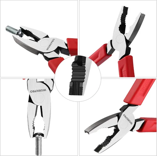 Vista 7 de WORKPRO Alicates extractores de tornillos Linesman S de 6.5 pulgadas (alicates combinados) con mordazas antideslizantes únicas, herramienta