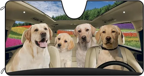 Vista 18 de Parasol para parabrisas delantero de automóvil para perro, caniche de almendra, hermosas flores, decoración para vehículo, reflector de rayos UV