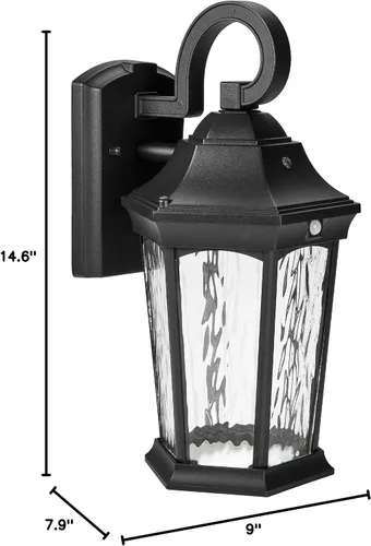 Vista 9 de Maxxima Luz LED de pared con sensor de movimiento para exteriores, 3 modos de iluminación, sensor de atardecer a amanecer, negro con vidrio de agua