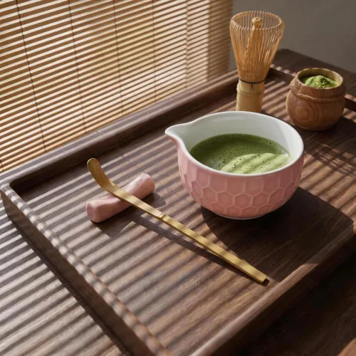 Vista 8 de Cuenco de Matcha con canalón, Chawan de cerámica de estilo japonés para Rosa